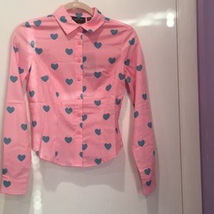 Lazy oaf blue heart print button up top